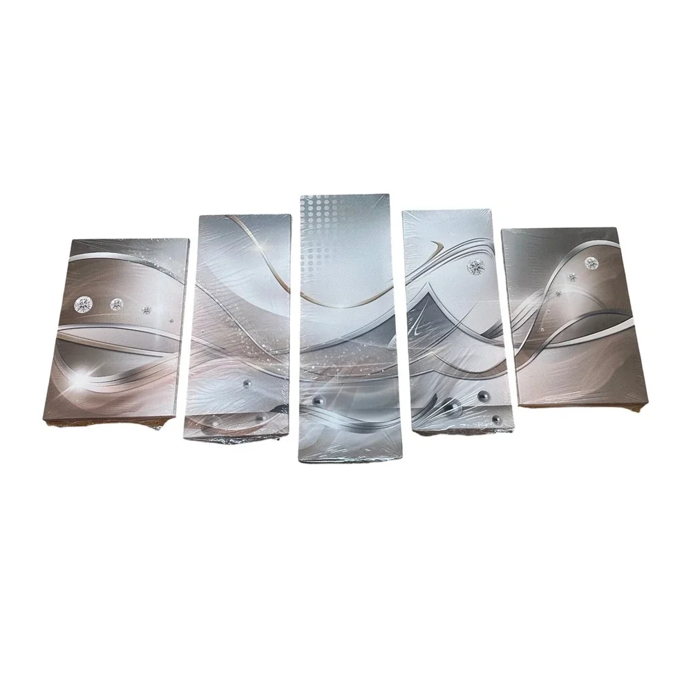 5 Panel Wall Art Decor Abstract Silver Gray Beige Canvas Prints Pictures